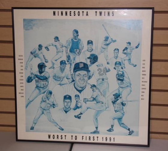 lot 56 image: 1991 Minnesota Twins Worst to First World Series Framed Poster