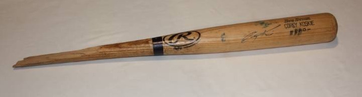 lot 136 image: Corey Koskie Minnesota Twins Broken Baseball Bat Auto
