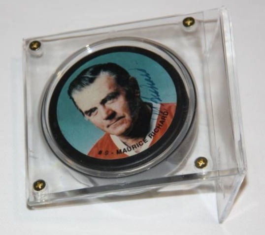 lot 144 image: Maurice Richard Montreal Canadiens Photo Hockey Puck Auto