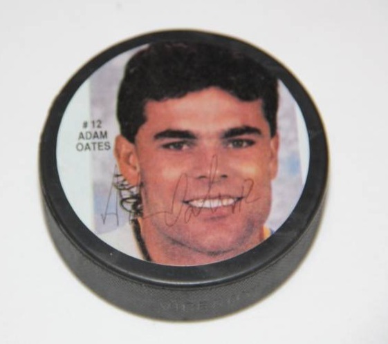lot 146 image: Adam Oates Boston Bruins Photo Hockey Puck Auto