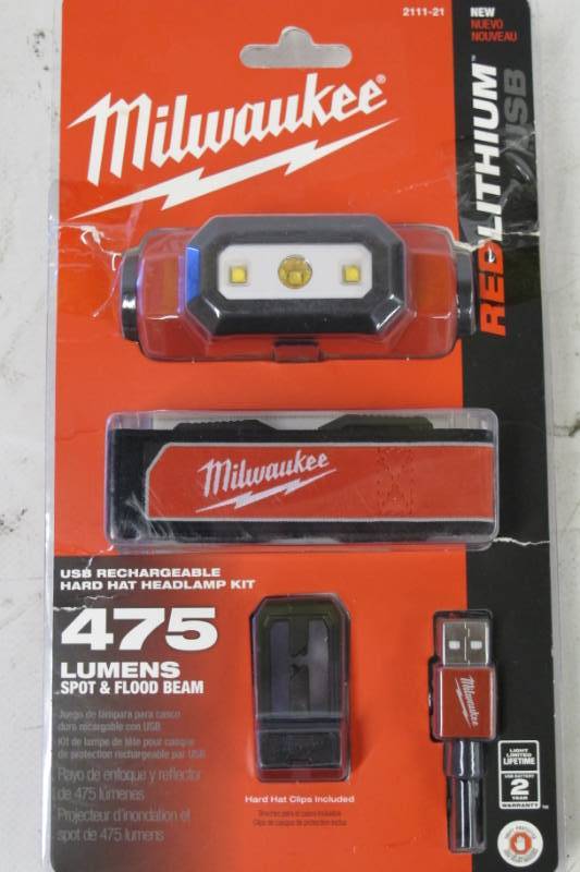 lot 76 image: Milwaukee 475-Lumen LED Rechargeable Hard Hat Headlamp
