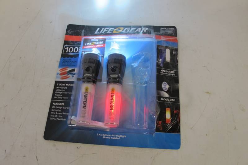 lot 71 image: Life Gear 100 Lumen AR Tech Flashlight with Area Lantern, 2-pack