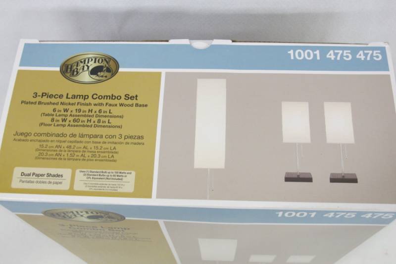 lot THD2 image: Hampton Bay 60 in. Floor and 19 in. Table Lamps with Paper Shade Combo Set (3-Pack) - New in Box