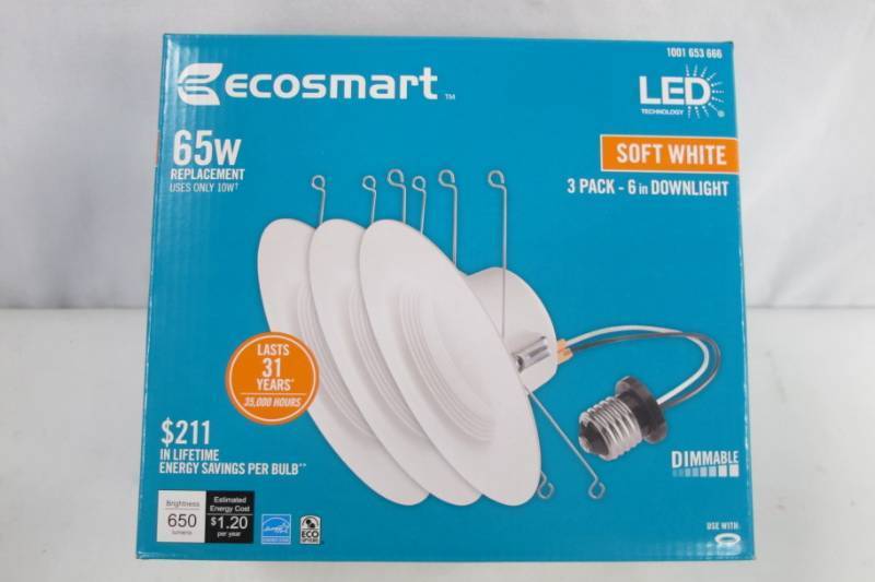 lot THD7 image: EcoSmart 5 in. and 6 in. White Integrated LED Recessed Trim (3-Pack) NEW In Box