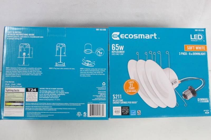 lot THD8 image: EcoSmart 5 in. and 6 in. White Integrated LED Recessed Trim (2 x 3-Pack) NEW In Box (6 Lights)