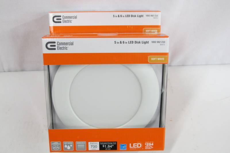 lot THD9 image: Commercial Electric 5 in. and 6 in. White Recessed LED Disk Light (2-Pack) NEW IN BOX