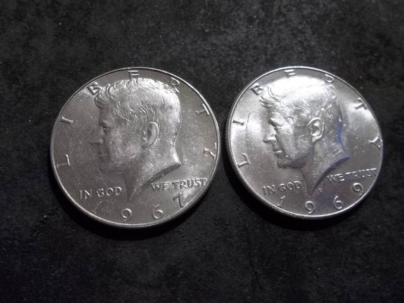 lot 68 image: 1967, 1969 JFK Silver Half Dollars