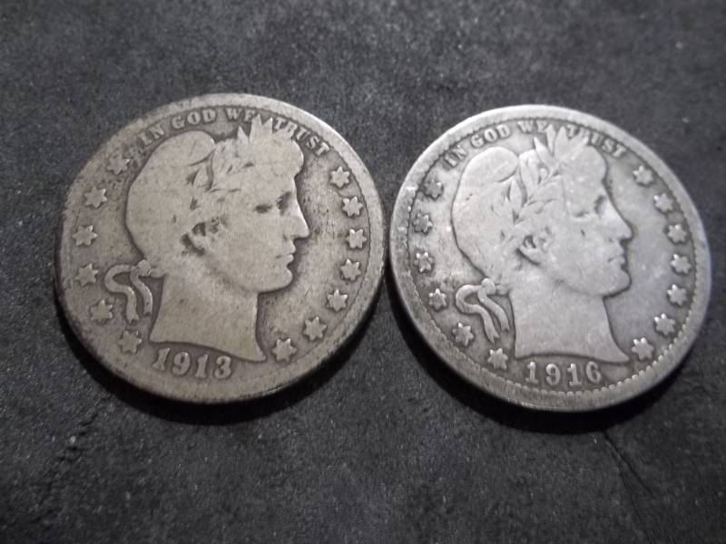 lot 72 image: 1913 D, 1916 D Barber Quarters
