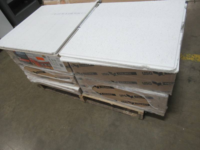 lot 61 image: USG CEILINGS Luna ClimaPlus 2 ft. x 2 ft. Lay-In Ceiling Tile (4-Cartons)  12 PcsCase, 48 sq. ft. coverage area per carton.