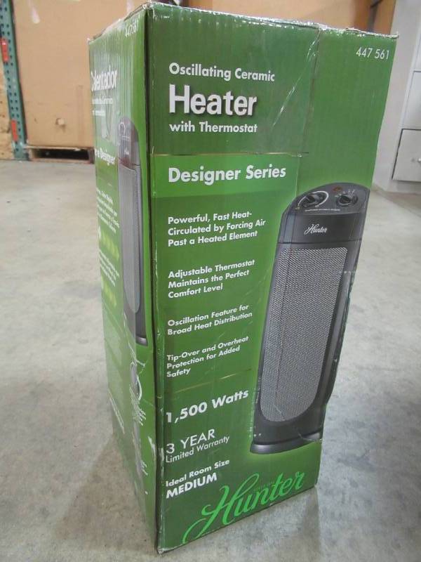lot 166 image: Hunter 18.58 in. 1,500-Watt Oscillating Ceramic Tower Heater, 447561