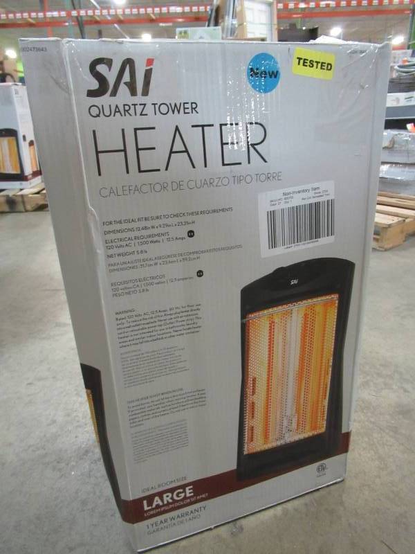 lot 169 image: Sai 1500-Watt Quartz Tower Heater, Black, DF1511-A.