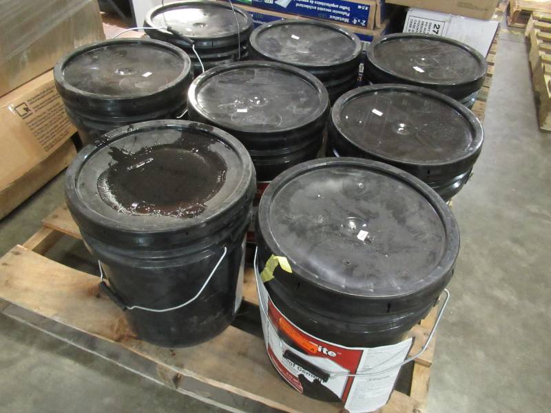lot 209 image: Roof Tite 4.75-Gallon Waterproofer Cement Roof Sealant, 6223-9-30 - 7 Containers  1 Rubber Coat Container.