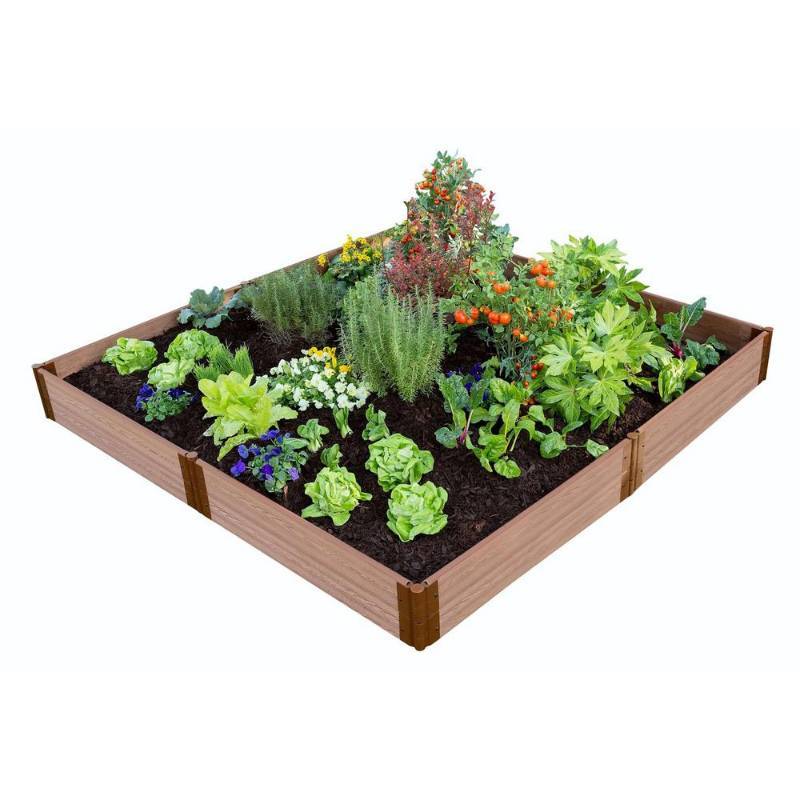 lot 64 image: Frame It All One Inch Series 8 ft. x 8 ft. x 11 in. Classic Sienna Composite Raised Garden Bed Kit, 300001068 - New in Box