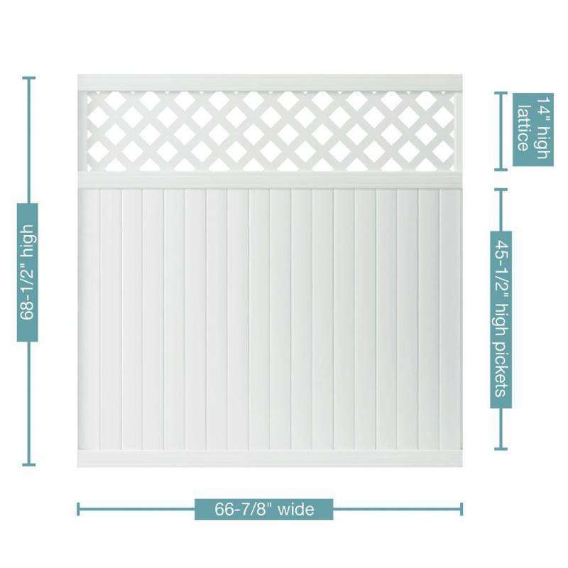 lot 215 image: Veranda Lewiston 6 ft. H x 6 ft. W White Vinyl Lattice Top Fence Panel, 128011. New in Box.