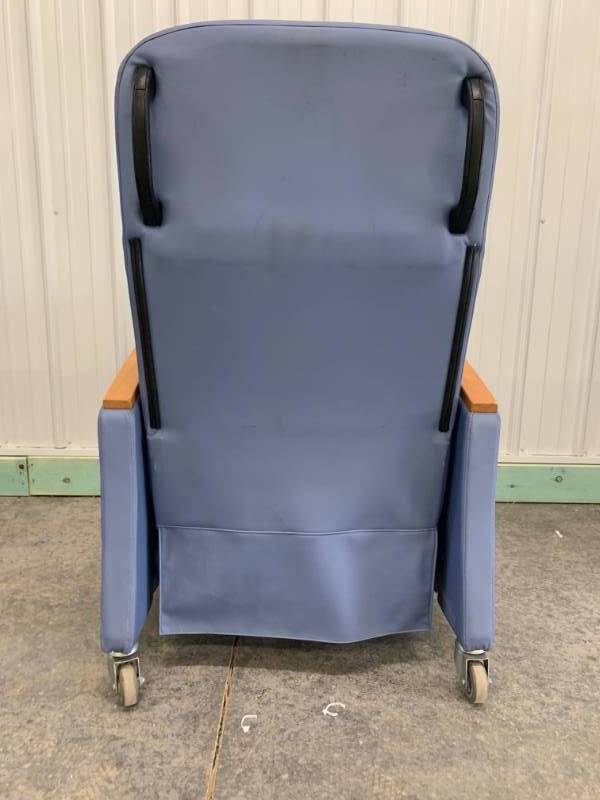 Blue Mobile Medical Grade Recliner Chair - Has Wear To Arms &amp Light Stains To Foot Rest - No Tears To Upholstery