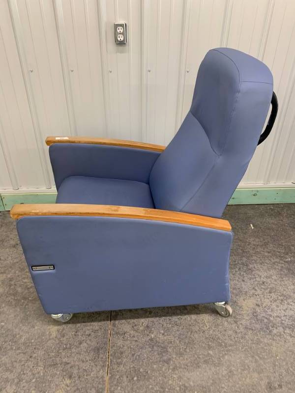 Blue Mobile Medical Grade Recliner Chair - Has Wear To Arms & Light