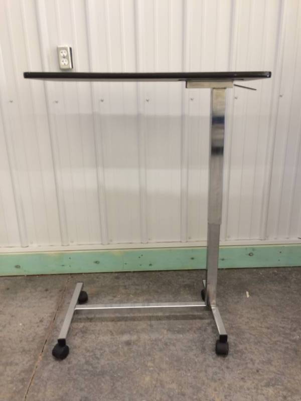 Height Adjustable &amp Mobile Wood Grain Overbed Table TV Tray Workstation - Nice Sturdy Condition