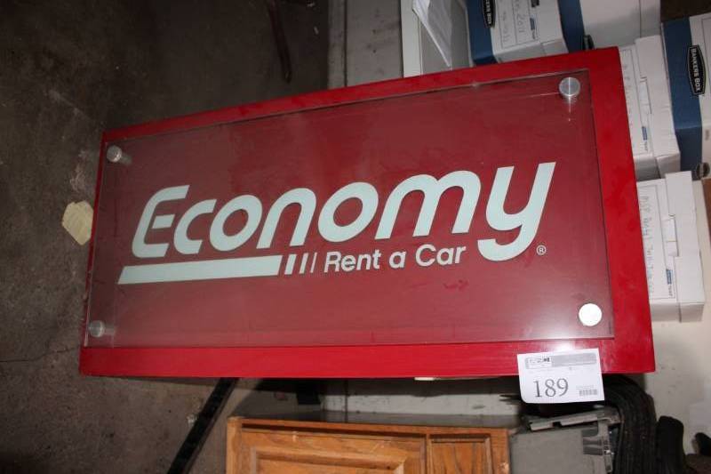 lot 189 image: Economy Rent a Car MetalGlass Sign
