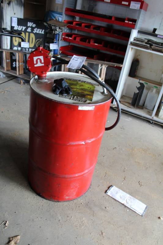 lot 12 image: 55-Gallon Barrel with Fill-Rite Heavy Duty Piston Hand Pump Series 5200