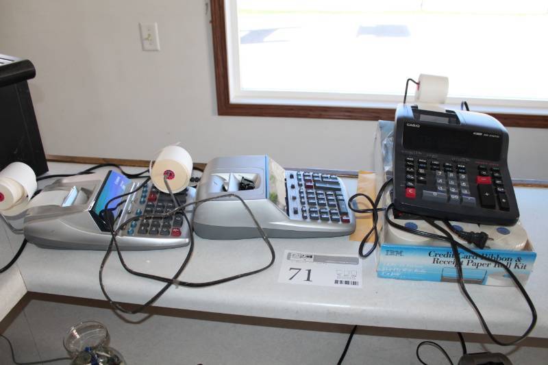 lot 71 image: Lot of (3) 12-Digit Electronic Calculators with Paper Printout - Canon MP18DII, Casio DR-210TM