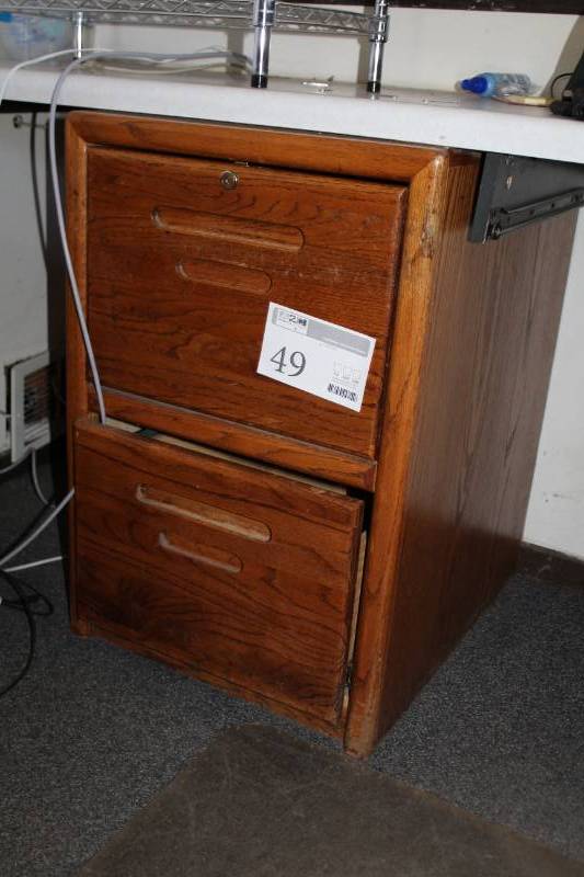 lot 49 image: Wood File Cabinet with 2-Locking Drawers