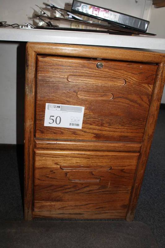 lot 50 image: Wood File Cabinet with 2-Locking Drawers