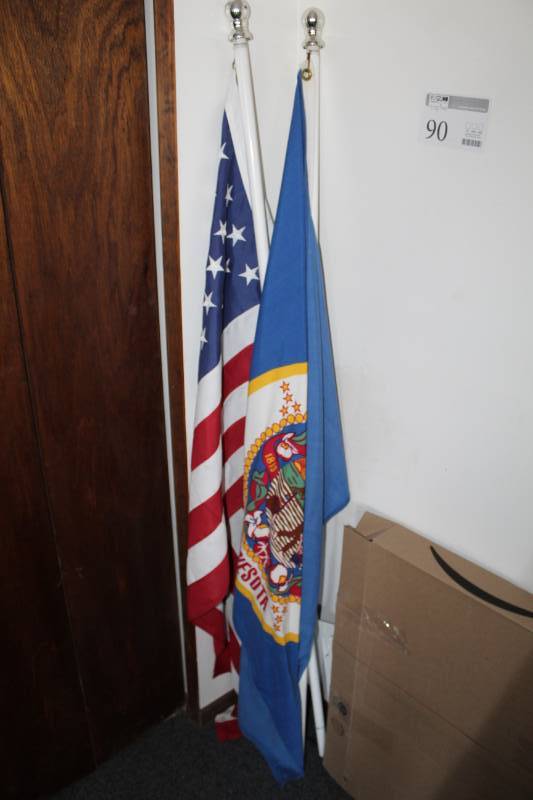 lot 90 image: Lot of (2) American and Minnesota Flags with Flag Poles