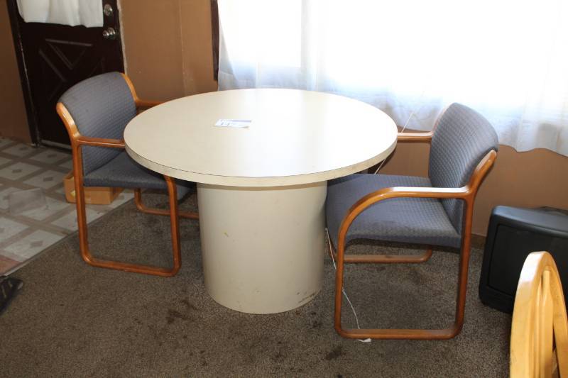 lot 147 image: Round Office Table with 2-Chairs