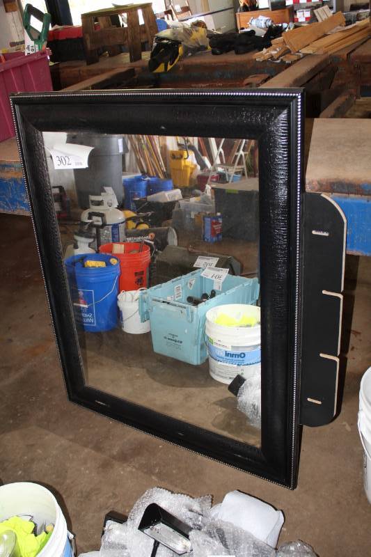 lot 302 image: Wood Frame Wall-Mount Mirror