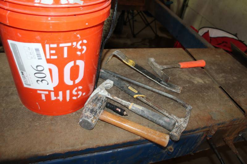 lot 306 image: Hammers, Mallet, Chisel, Crowbar, And More Hand Tools