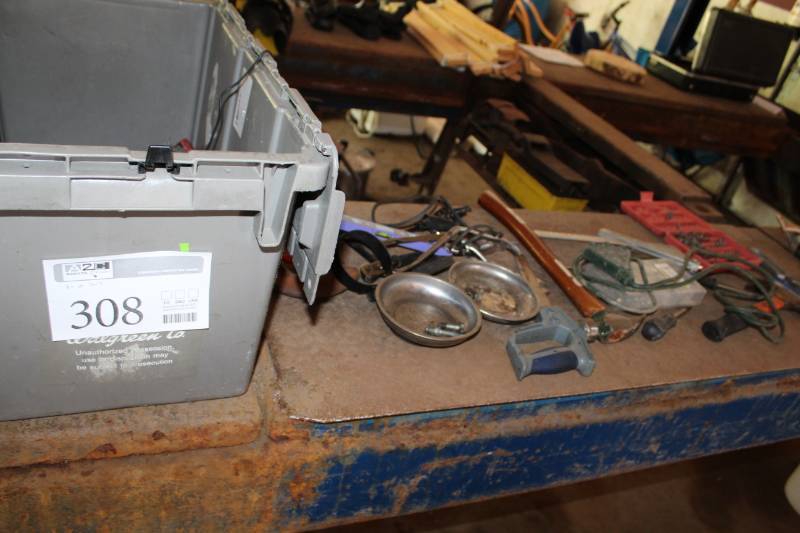 lot 308 image: Hammer, Square, Screwdriver, Driver Bits, Extension Cord, Sawa, Files, Levels, And  More Hand Tools