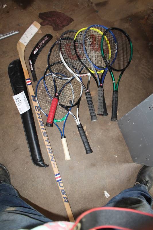 lot 336 image: Tennis Rackets, Hockey Sticks, Pool Cue with Case