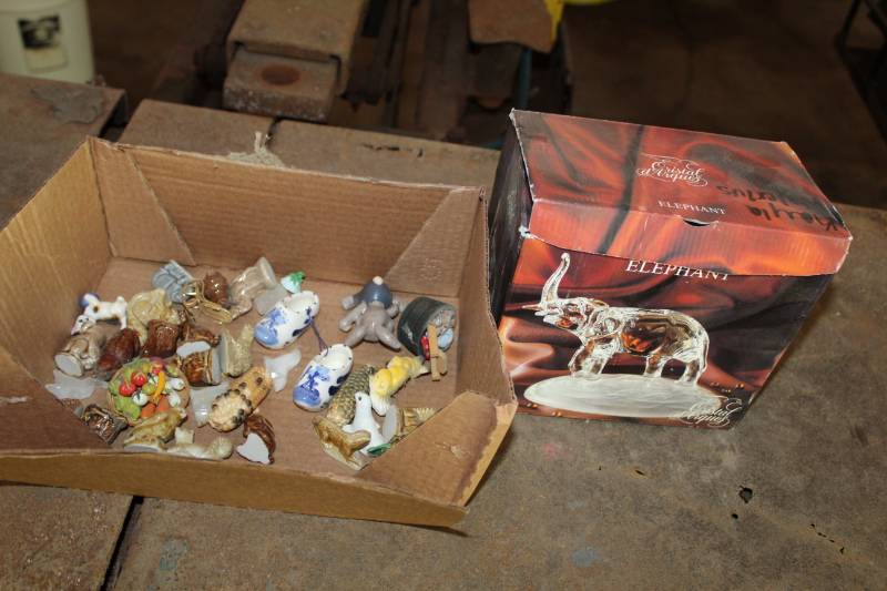 lot 364 image: Porcelain Animal Figurines, Crystal Elephant Table Dcor