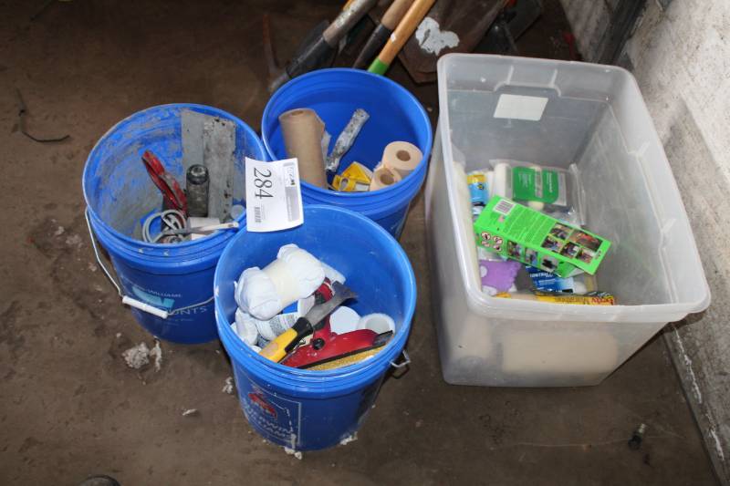 lot 284 image: Paint Supplies - Rollers, Tape, Drill Mixer Bit