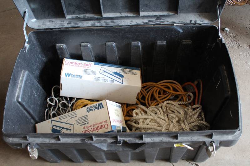 lot 242 image: Trowel, Rope, Extension Cord, Nylon Tie-downs, Bungee Cords, And More