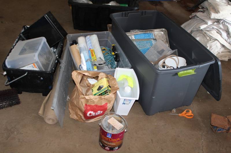 lot 285 image: Paint Supplies - Trays, Rollers, Tape, Edgers, Ryobi Grinder