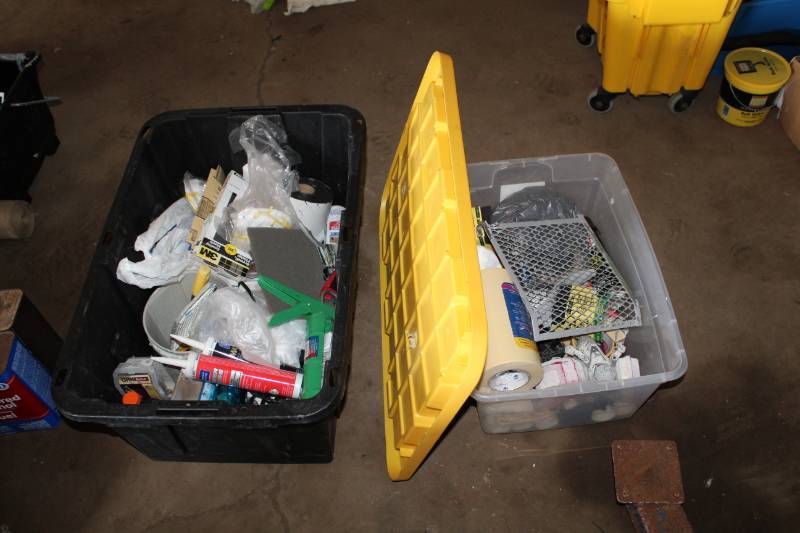 lot 288 image: Paint Supplies - Tape, Caulk Gun, Mineral Spirits, Heat Gun, And More