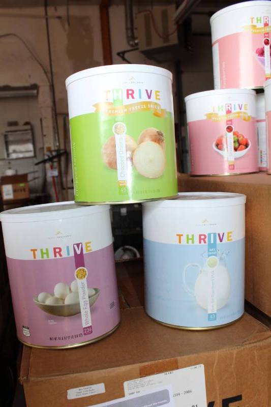 lot 267 image: Thrive Survivalist Food - Chopped Onions, Non-fat Powdered Milk, Whole Egg Powder
