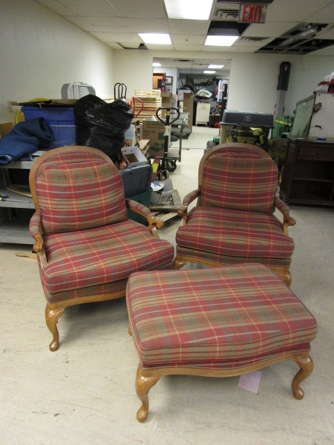 lot 222 image: TWO ARMCHAIRS AND FOOT REST