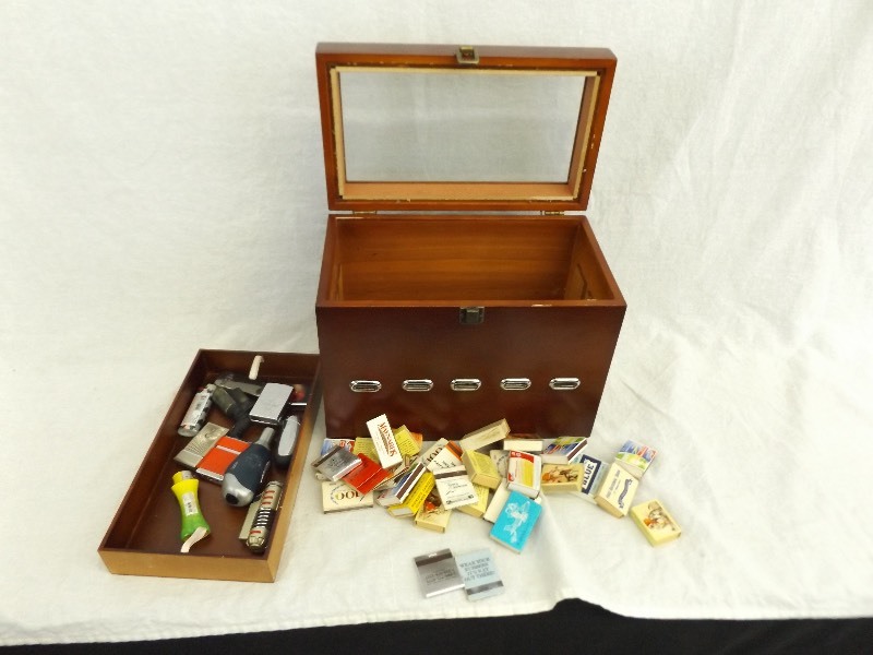 lot 26 image: Small Humidor Full of Vintage Lighter and Matches
