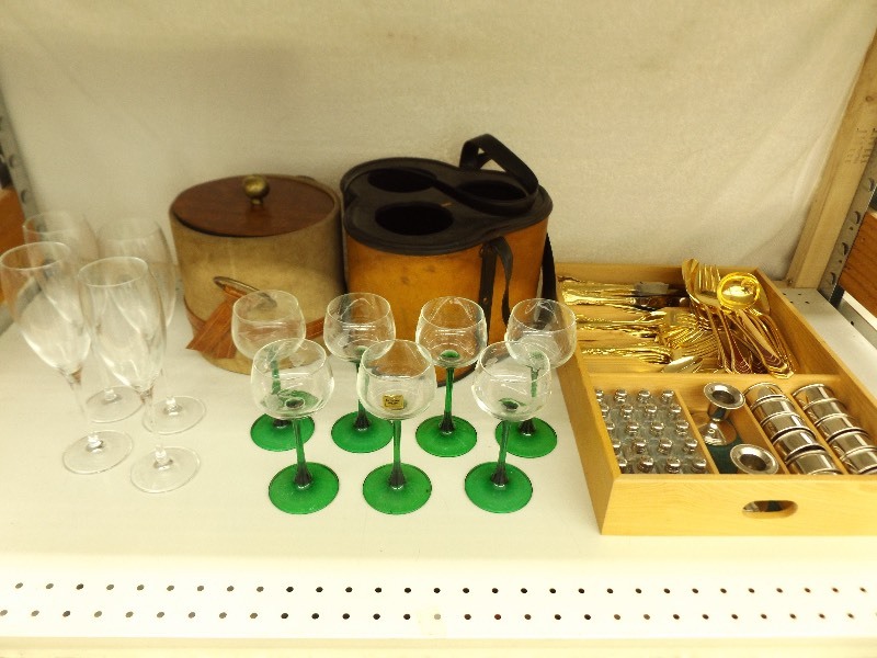 lot 118 image: Lot of Crystal Flutes, Flatware, etc.