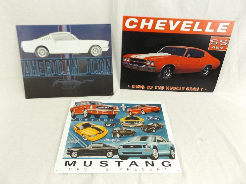 lot 146 image: Lot of Metal Muscle Car Signs Mustang Chevelle