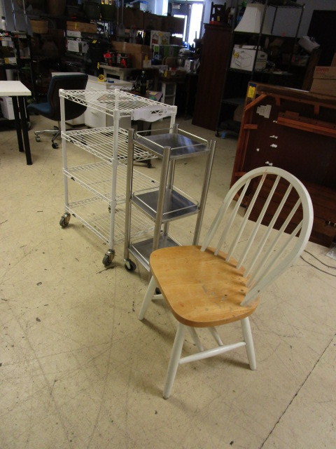 lot 321 image: TWO METAL CARTS AND A DINING CHAIR