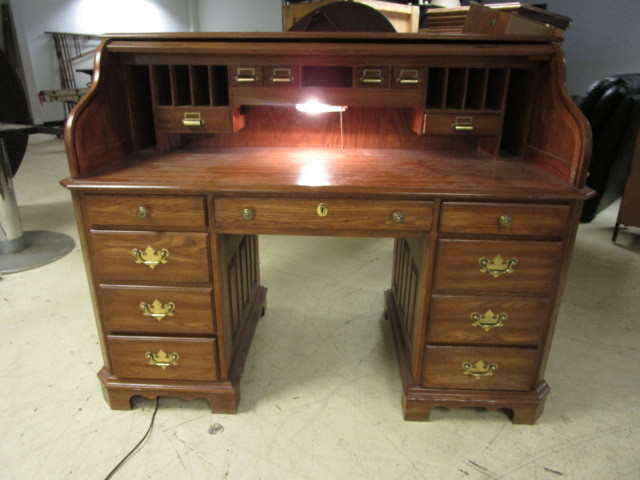 lot 364 image: SOLID OAK ROLL TOP DESK
