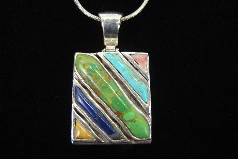 .925 Sterling Silver Multi Stone Pendant Necklace