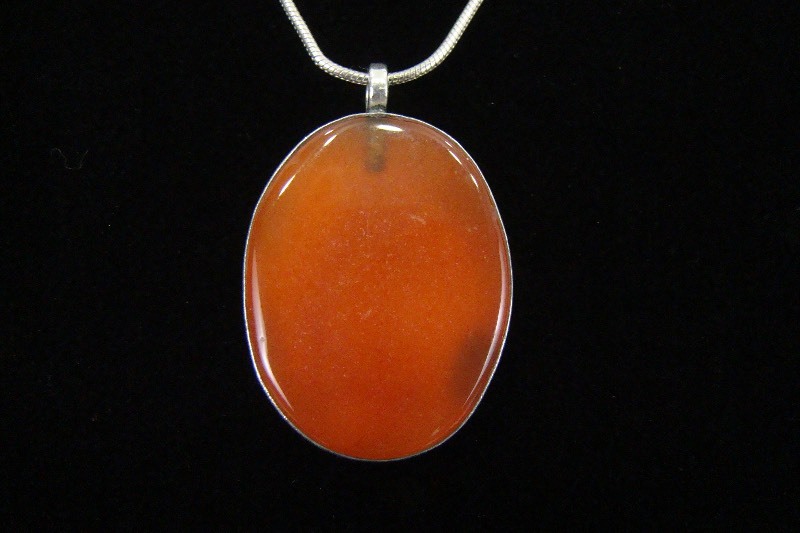 .925 Sterling Silver Carnelian Cabochon Pendant Necklace