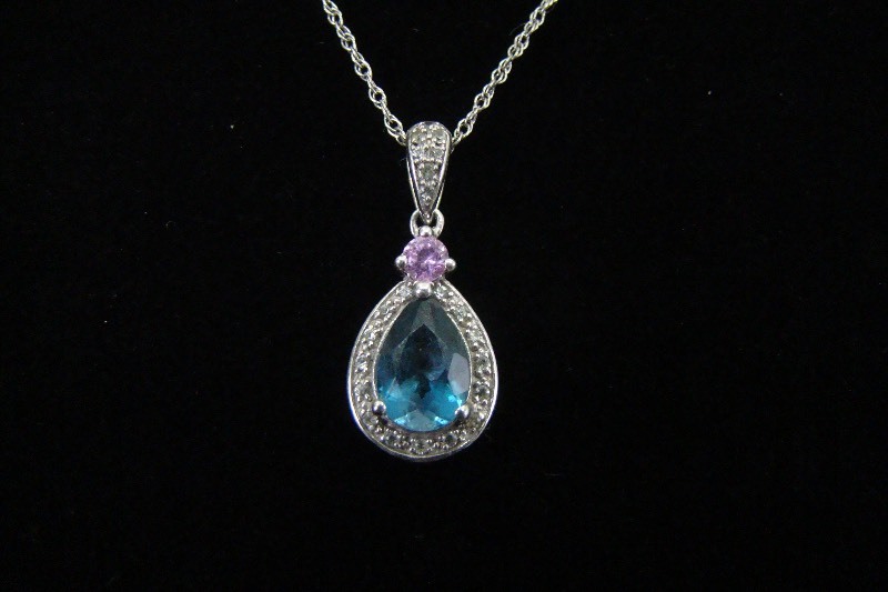 .925 Sterling Silver Topaz and Amethyst Crystal Pendant Necklace