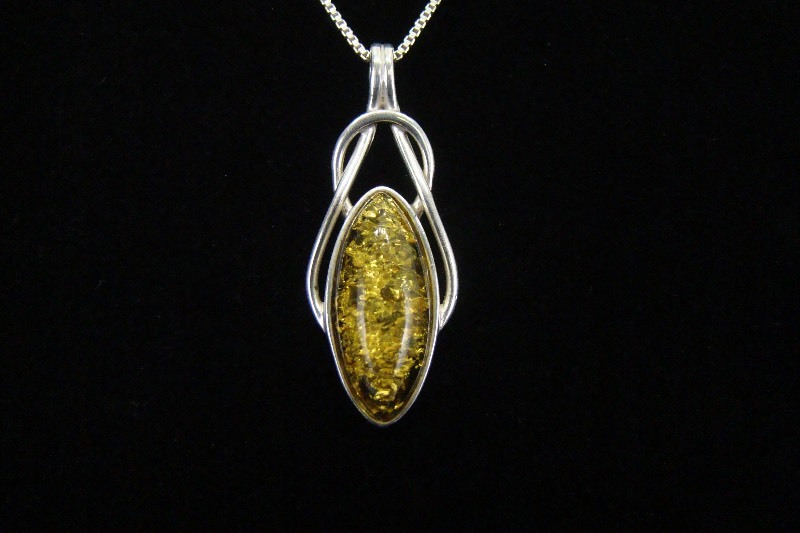 .925 Sterling Silver Citrine Glass Crackle Pendant Necklace