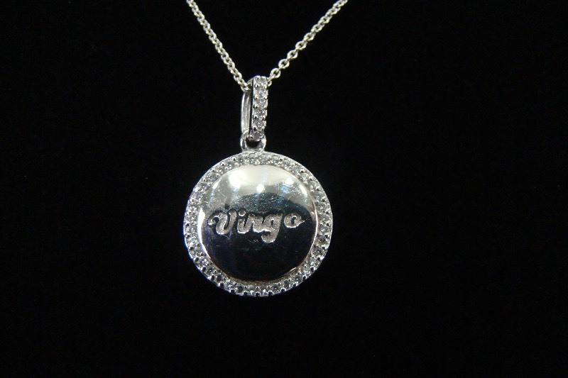 .925 Sterling Silver Crystal Accented VIRGO Pendant Necklace