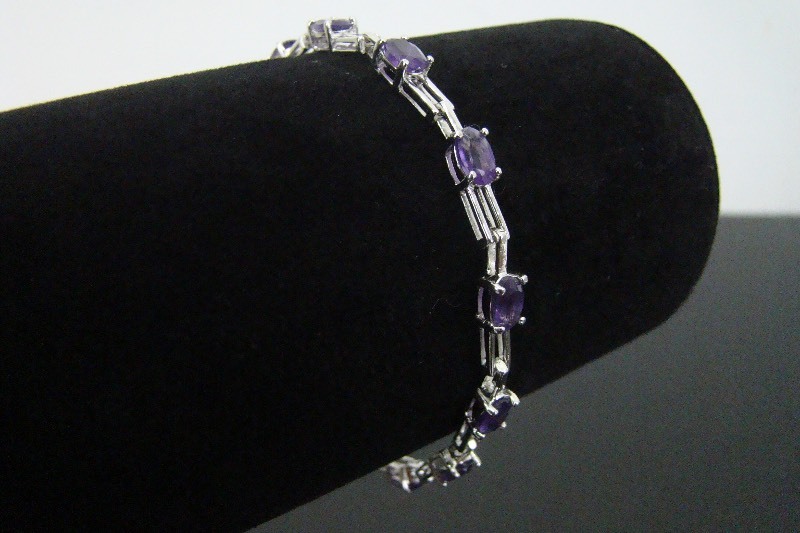 .925 Sterling Silver Faceted Amethyst Crystal Tennis Bracelet